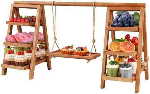 Flenpptly Wooden Cupcake Stand, 3 Tier Cupcake Display Stand, Brown