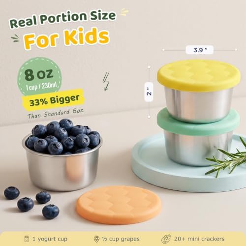 8oz Stainless Steel Snack Containers, 6Pack kids lunch accessories