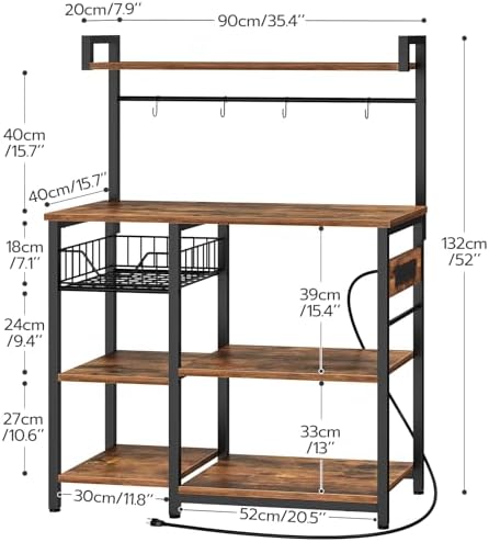 HOOBRO Bakers Rack with Power Outlet, 35.4 Inches Coffee Bar