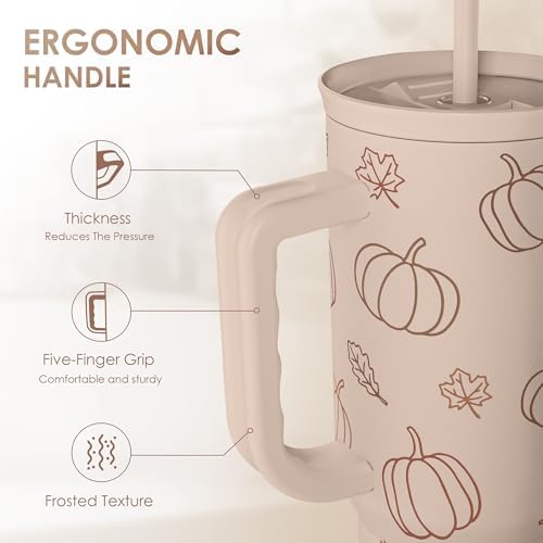 SANDJEST Pumpkin Tumbler with Handle and Straw 40oz – Stainless Sleel