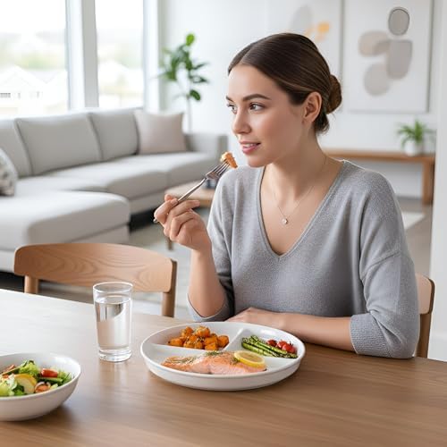 Lounsweer Set of 4 Pcs 9.5 Inch Ceramic Divided Plates for Adults