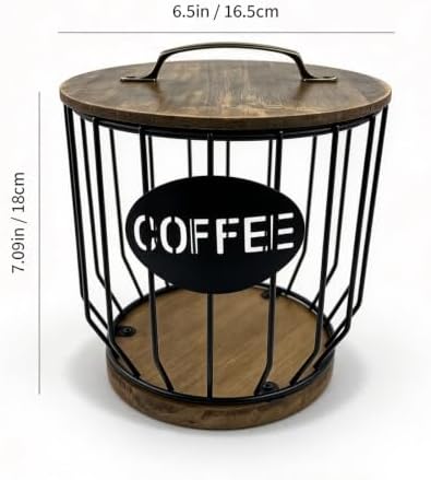 Coffee Pod Basket Holder - Large Capacity Black with Wood Lid