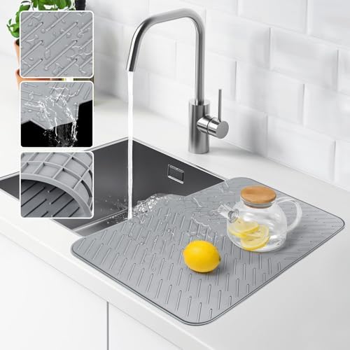 Extra Large Silicone Dish Drying Mat 22.63"L x 16.85"W (Grey)
