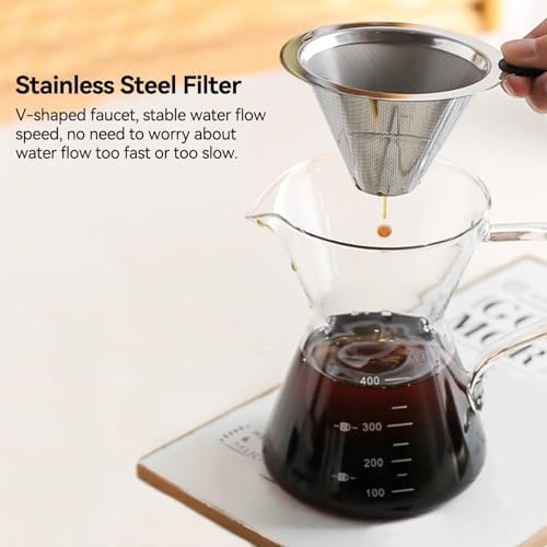 Pour Over Coffee Maker Set with Reusable Stainless Steel Drip Filter