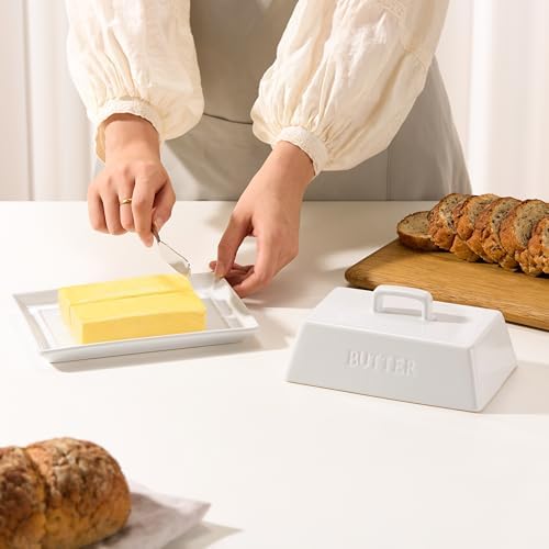 Kook Ceramic Butter Dish with Lid, Extra Large, Wide, Serving Tray