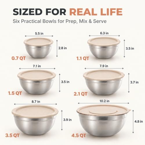 20 PCS Stainless Steel Mixing Bowls with Airtight Lids, 6 Nesting
