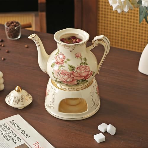 Vintage Ceramic Tea Pot, Heatable with Warmer, Decor for Party