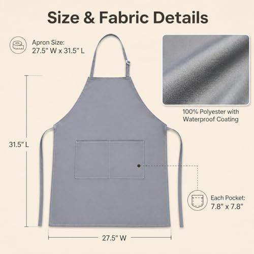 2 Pack Waterproof Kitchen Aprons with 2 Pockets, Black & Gray