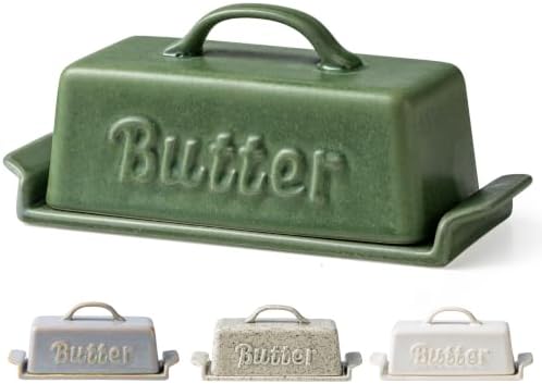 LYEOBOH Ceramic Butter Dish with Lid, Butter Dish Holder for