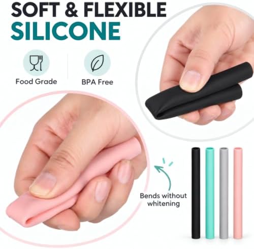 ALINK Extra Wide Silicone Boba Straws, 10 Inch, 4 Pack with Brush &