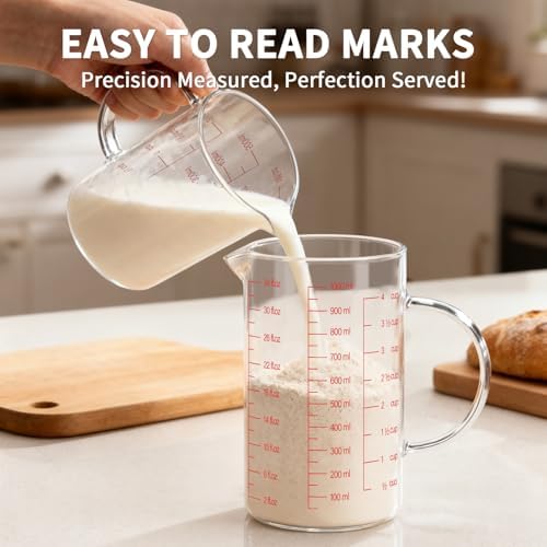 Luvan 34OZ/1000ML Glass Measuring Cup, 4 Cup Glass Measuring Cups With