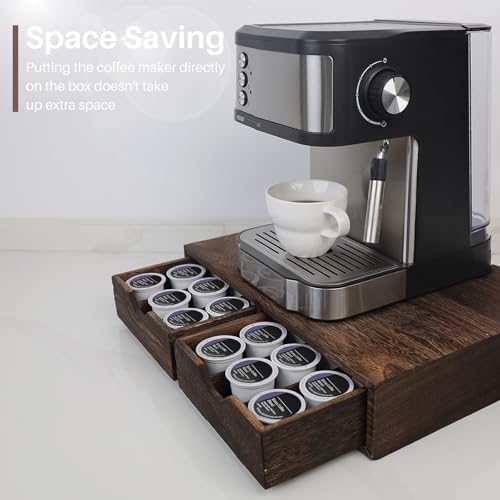 HTB K Cup Holder Compatible Coffee Pod Storage Drawer, Wood Brown