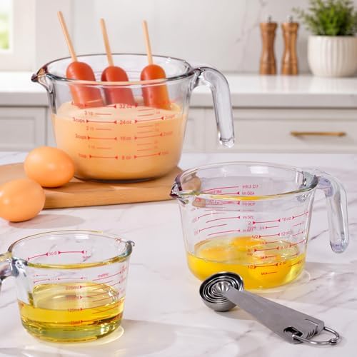 2 Pack Borosilicate Glass Measuring Cups with Lid, 1 & 2 Cup Heat