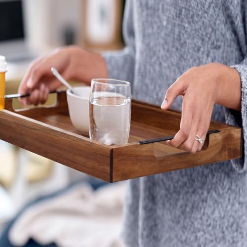 Sliner 2 Pcs Ottoman Trays, 17x13in Acacia Wood Serving Tray with