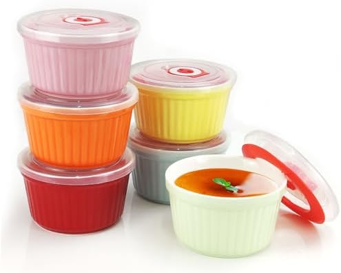 8OZ Ceramic Ramekins with Lids Set of 6 for Baking