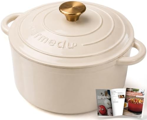Parmedu 5.5QT Enameled Cast Iron Dutch Oven for Sourdough Bread White