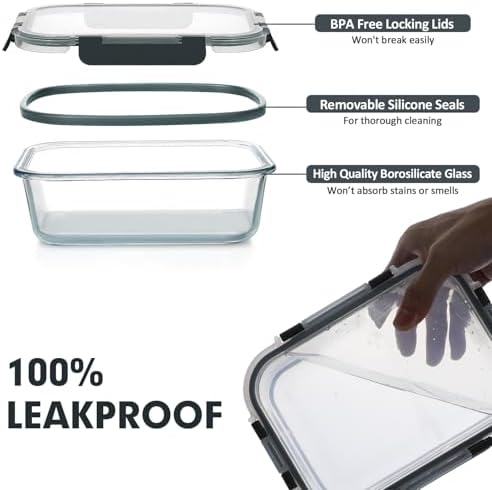 VERONES 30-Piece Glass Food Storage Containers Set, Grey