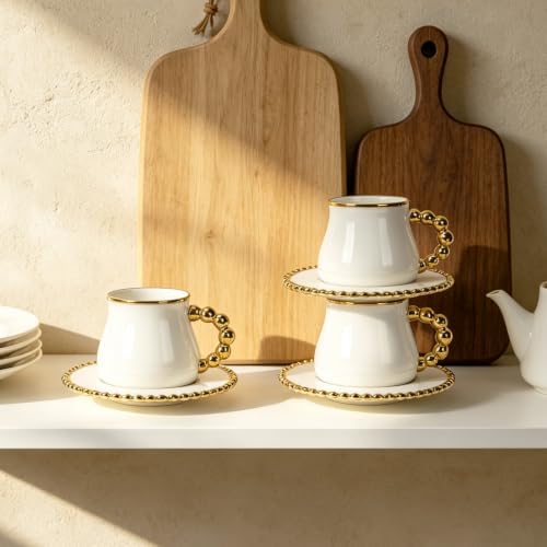 8 Oz Cappuccino Cups Set of 4, Latte Cups with Saucer and Spoons