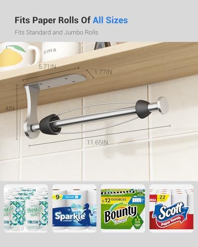 Paper Towel Holder Under Cabinet, Adhesive, Silver