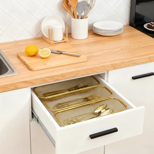 6 Pack Gold Stainless Steel Silverware Tray, 12 × 5 × 2IN