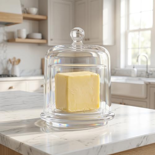 HOMSFOU Glass Butter Dish with Lid, Mini Glass Butter Container with