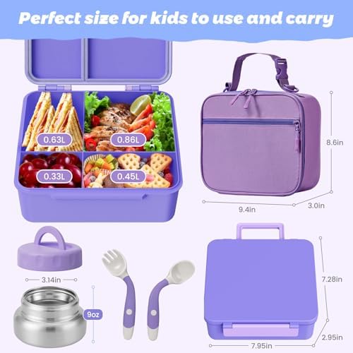 Kids Bento Lunch Box with Thermos, Leakproof Toddler Bento Box with