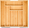 100% Bamboo Expandable Drawer Organizer - Adjustable Utensil and