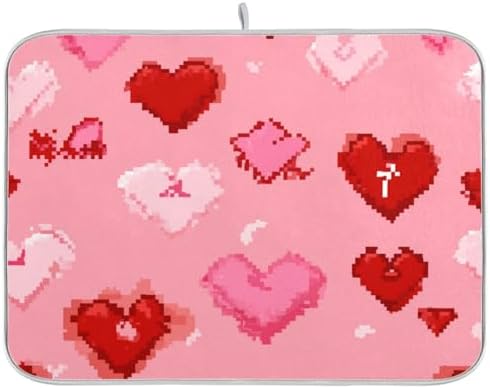 OTVEE Charming Pixel Heart Art Dish Drying Mat for Kitchen Counter