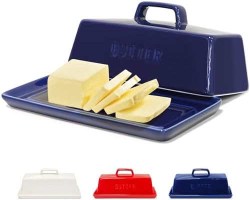 GUTE Butter Dish with Lid Ceramic Countertop Storage Navy Blue