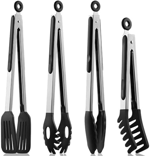 4 PCS Kitchen Tongs with Silicone Tips, 9" & 12"