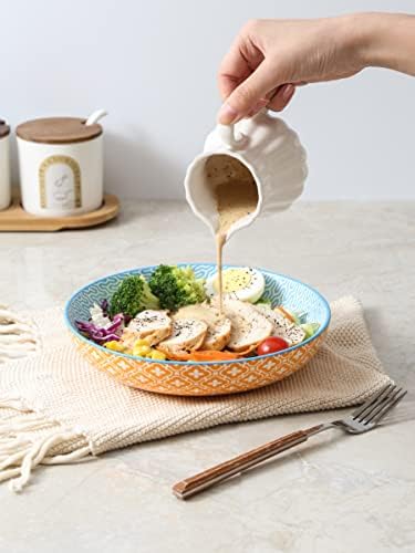 Selamica Ceramic 26 Ounce Pasta Bowls Set of 6, Shallow Salad Bowls