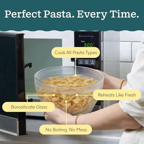 Anyday 8 Cup Glass Microwave Pasta Cooker, Clear Black Sesame