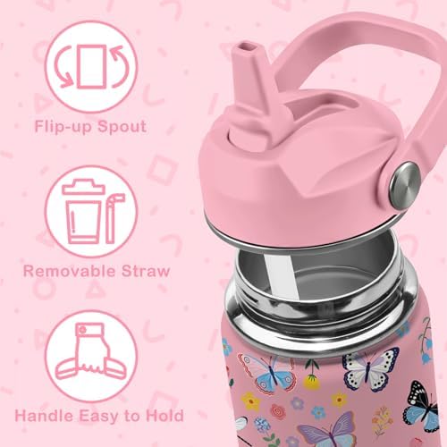 Hiboss Butterfly Gifts for Girls, 16oz Pink Butterfly Water Bottle