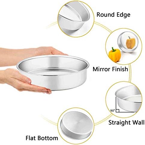 TeamFar Cake Pan, Stainless Steel Round Baking Tier Cake Pans Tins Set
