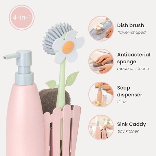 Vigar Florganic Kitchen Sink Caddy Set with Dish Soap Dispenser, Pink