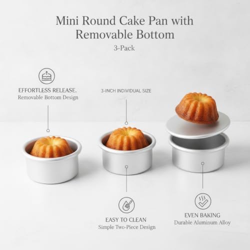 Round Mini Cake Pan Set, 3 Inch Aluminum Alloy with Removable Bottom
