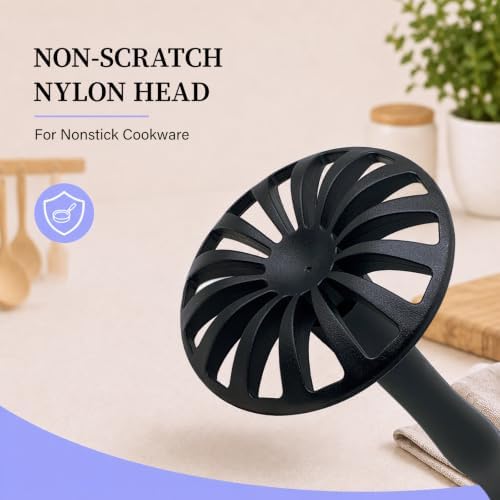 Potato Masher for Nonstick Pans, Foldable Nylon Kitchen Tool, Black