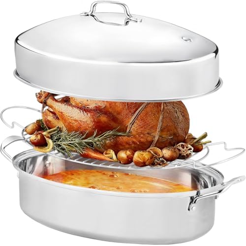 Roasting Pan With Rack and Lid,22INCH Oval Stainless Steel Turkey