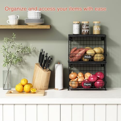 Goozii Black Kitchen Wall Hanging Storage Basket Set of 2, Rustic