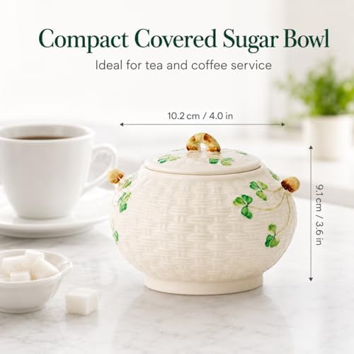 Belleek Classic Shamrock Sugar Bowl | 4in Parian China | Made in