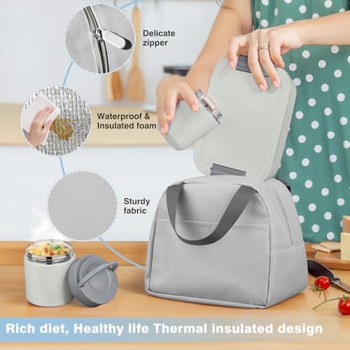 Bento Lunch Box Set with 10.5oz Soup Thermo Food Jar, Grey