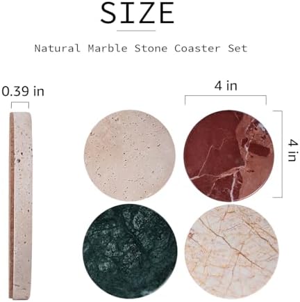 Travertine Marble Drink Coasters Set of 4 Round Stone Table Cup Mats