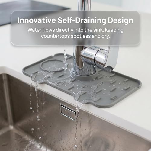2PCS Silicone Faucet Splash Guard Mat, Sink Faucet Drip Catcher Tray