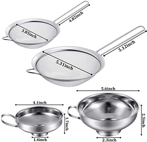 Boao 4 Pcs Stainless Steel Canning Funnels with Fine Mesh