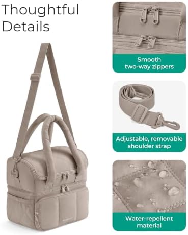 BAGSMART Lunch Bag Women, Double Deck Insulated Lunch Box, Camel