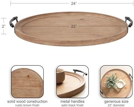 Kate and Laurel Bruillet Farmhouse Wood Round Ottoman Tray; 24 x 22