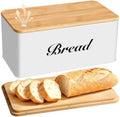 RYTOXILO White Bread Box for Kitchen Countertop, Metal Breadbox with One-Way Degassing Valve Bamboo Lid, Bread Storage Boxes Container for Homemade Bread, Sourdough Food Cutting Board