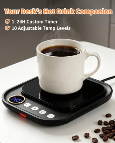 Coffee Mug Warmer for Desk, 10 Temp 105-185°F, 24H Timer & Auto