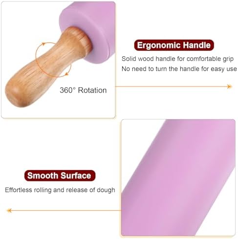 HARFINGTON 3pcs Silicone Rolling Pins for Baking 9.25 Inch Non-Stick