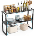 2 Packs Expandable Cabinet Shelf Organizer, Stackable Countertop Shelves